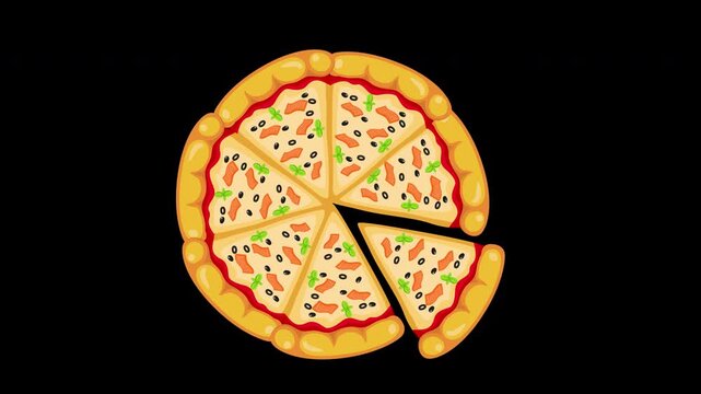 Animated Top View Rotating Sliced Pizza Pie Motion Loop on Alpha Channel
