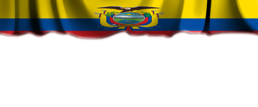 White background with Ecuadorian flag falling from above