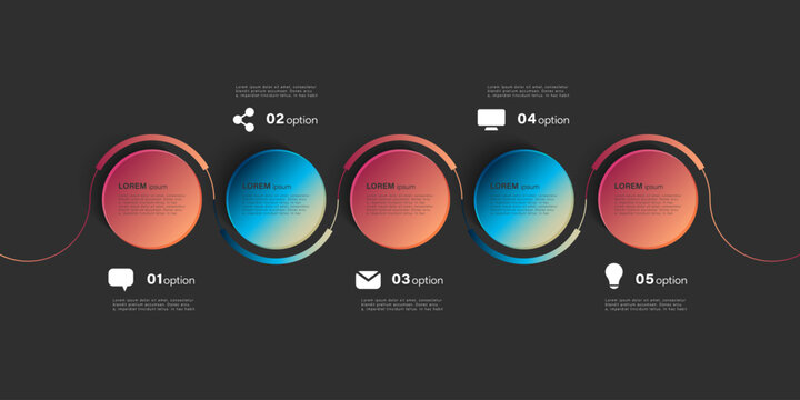 Timeline template with blue and red gradient color blocks. Vector Infographic template with business icons and 5 options or steps