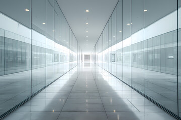 Obraz premium Minimal Glass Corridor with Reflections and Light