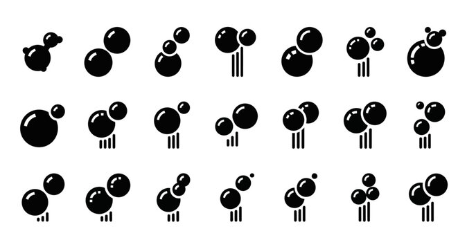 Black bomb icons, explosion symbols, vector graphics, 20 bomb illustrations, security and danger signs