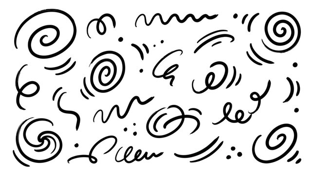 Abstract hand-drawn doodle pattern with spirals, swirls, and scattered lines for creative design and background textures