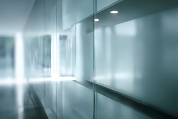 Fototapeta premium Minimal Glass Wall with Reflections and Light Lines