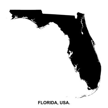 Florida map black silhouette, usa state bold shape, america geography vector simple design