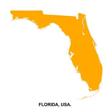 Florida map silhouette in orange color USA state outline vector geographic location design editable shape