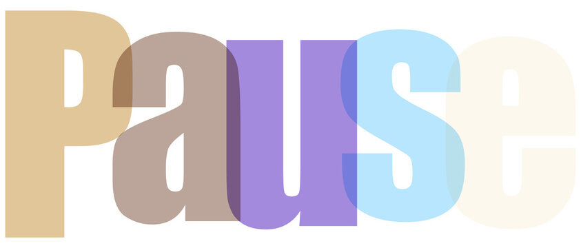 Colorful bold uppercase pause letters isolated on transparent background