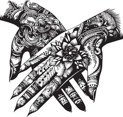 Intricate Mehndi Silhouette Vector in Black and White Traditional Henna Art Design © Mubashar