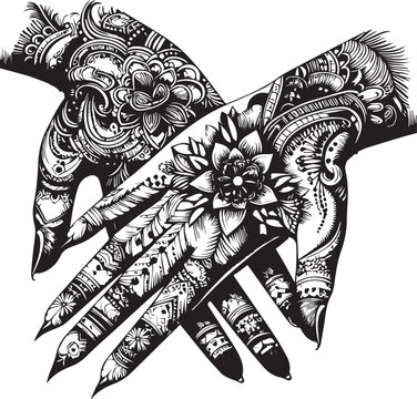 Intricate Mehndi Silhouette Vector in Black and White Traditional Henna Art Design