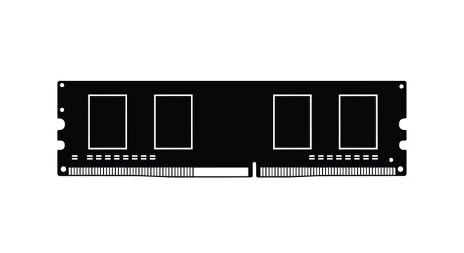 Black silhouette of a computer ram module on a white background