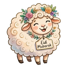 Obraz premium Cute cartoon sheep and lamb with a bone and a flower in a fun farm illustration