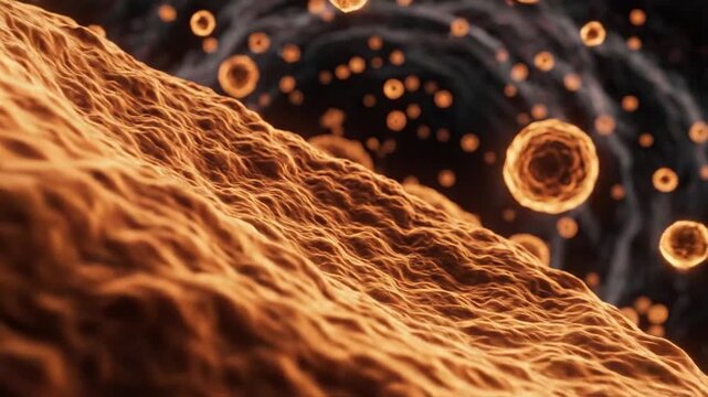 Microscopic view of cellular activity showing dynamic interactions and biological processes