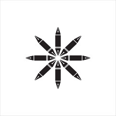 Fototapeta premium Eight Fountain Pens Arranged in a Radial Starburst Pattern, Black and White Vector Illustration