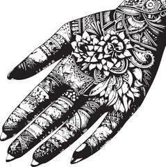 Intricate Mehndi Silhouette Vector in Black and White Traditional Henna Art Design © Mubashar