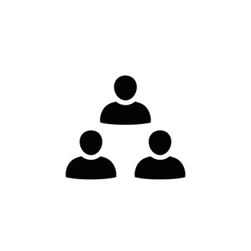 A simple icon featuring three black human figures arranged in a triangular shape on white background