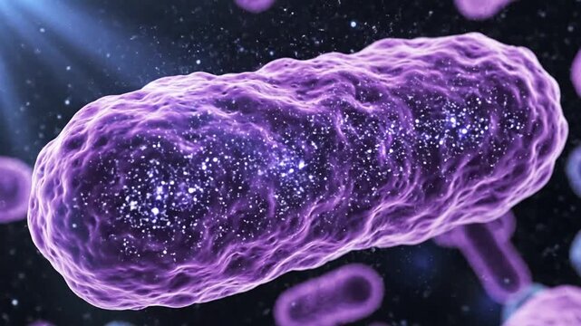 Microscopic visualization of bacteria in a dynamic and vibrant space-themed environment