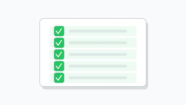 A checklist with five green checkmarks and lines representing completed tasks on a white background