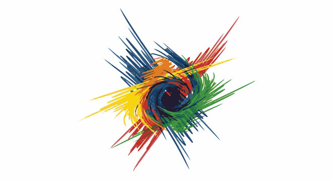 Dynamic abstract swirl of vibrant brushstrokes radiating outwards