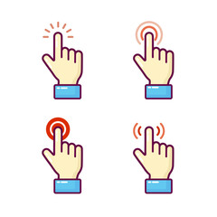 Fototapeta premium Set of hand finger touch gestures with tap effect. Click and interaction for touchscreen devices and mobile UI design