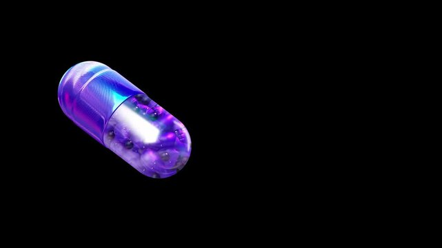 Pharmaceutical pill containing tiny human faces floating against a black background symbolizing social engineering and biotechnology advancements