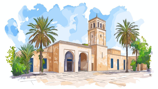 Bardo Museum. Bardo Museum hand drawn watercolor illustration on white background