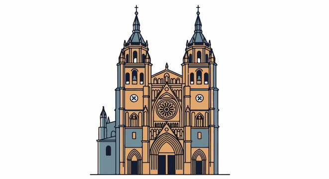 Ornate cathedral with twin towers and a large rose window