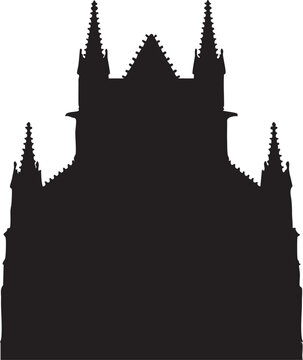 Black silhouette of a gothic castle with towers against a white background medieval architecture