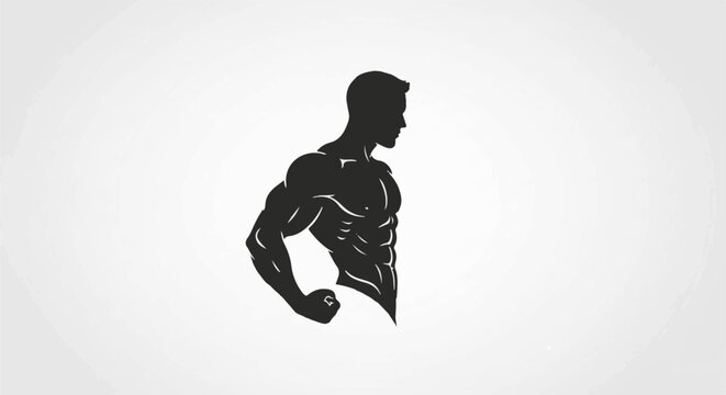 Silhouette of a muscular man flexing his bicep on a white background