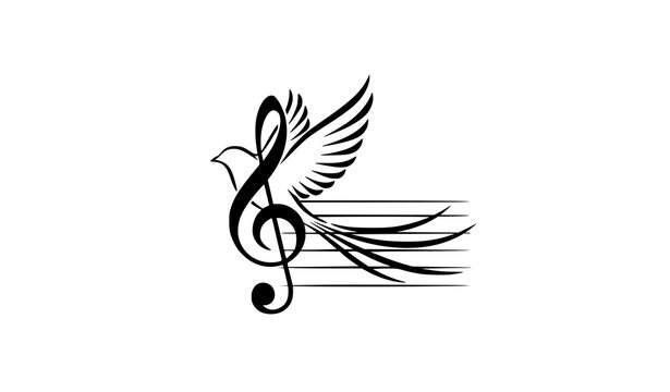 P&aacute;jaro musical logotipo vector clave de sol elegante