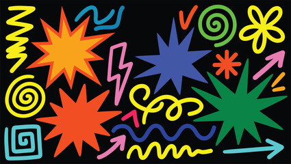 Obraz premium A colorful illustration of various shapes and symbols in a vibrant bundle of design elements for creative projects