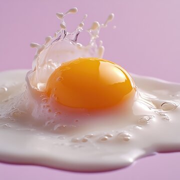 Egg Yolk Splashing on a Purple Background - A Culinary Delight.