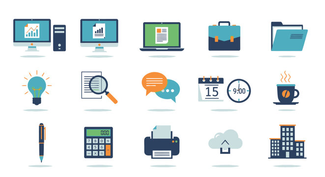 Business icons on white background.