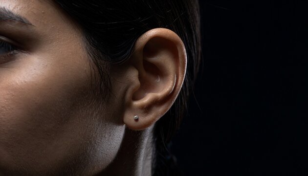 Anatomical Focus: Captivating shot of a human ear, emphasizing its intricate form with a simple stud earring, showcasing the human body.