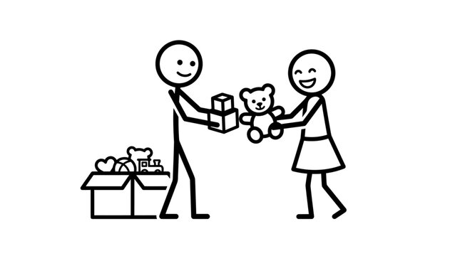 Donation and Giving Cartoon People Sharing Toys