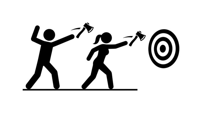 People Throwing Axes at Target in Vector Icon