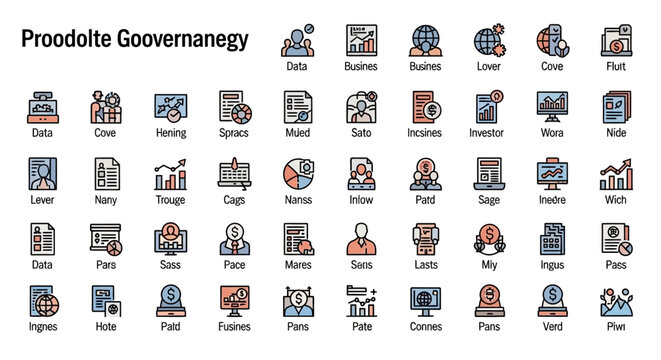 Business and Finance Icons Set, Outline Style
