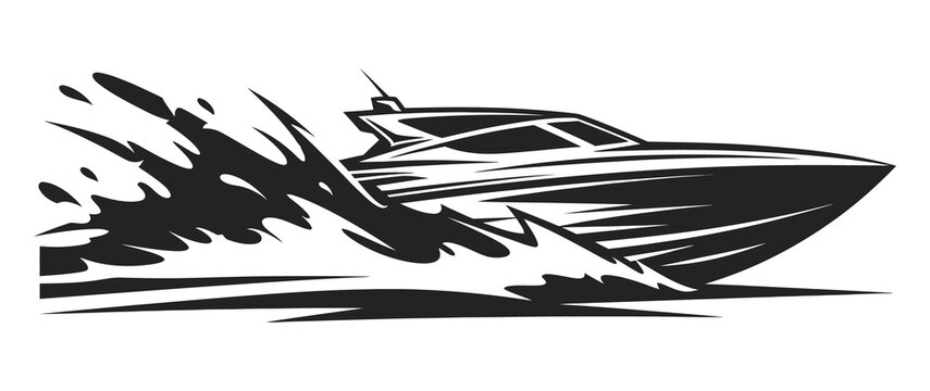 Dynamic speedboat illustration a bold black and white aquatic scene