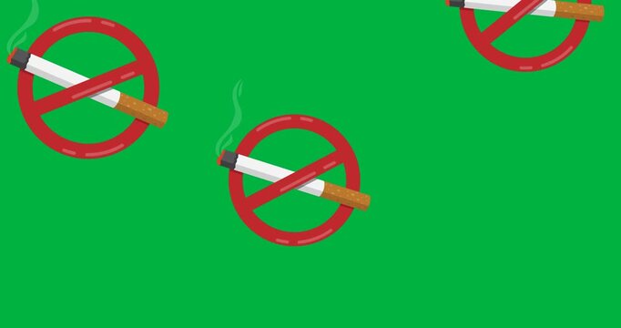 Digital animation of multiple stop sign over cigarette icons against black background