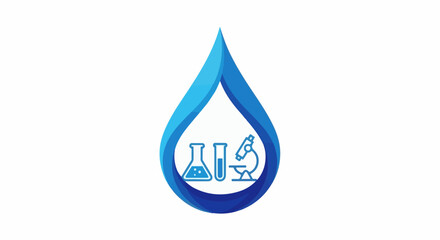 Obraz premium Blue water drop with scientific equipment icons inside
