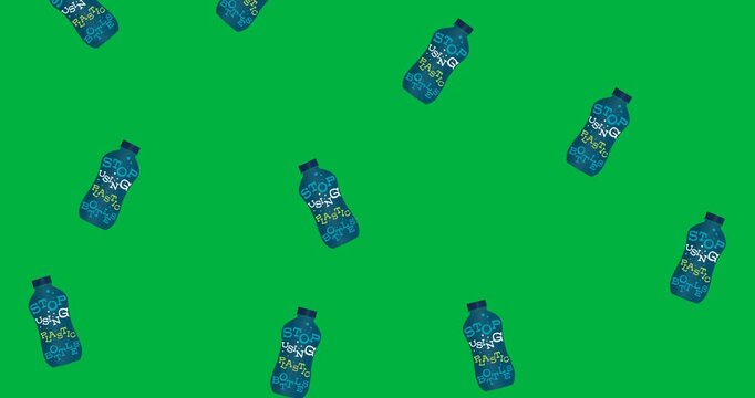 Stop using plastic text on multiple bottle icons falling against black background