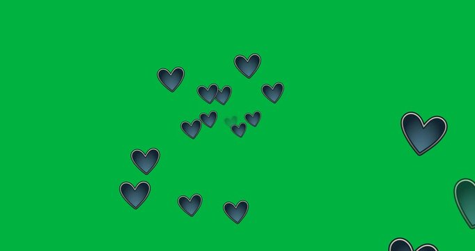 Digital animation of blue heart icons floating against black background