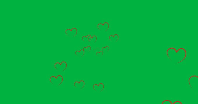 Digital animation of red heart icons floating against black background