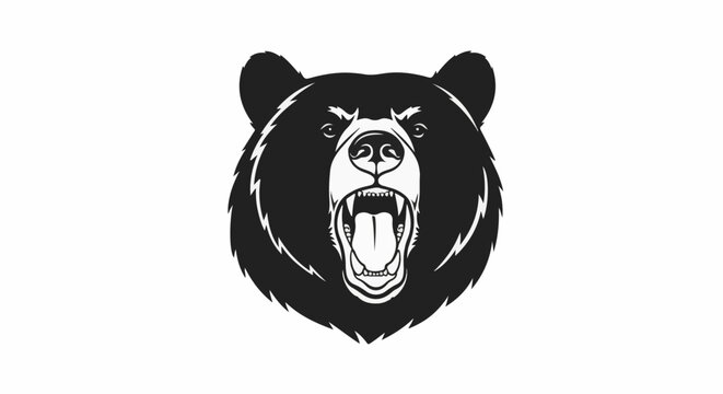 Black and white illustration of an angry bear's head with mouth open