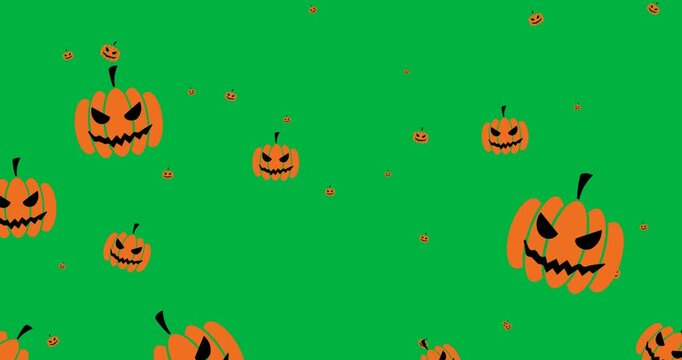 Halloween digital illustration features a scary carved pumpkin on a black background.