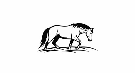 Obraz premium Black and white illustration of a horse walking on stylized ground