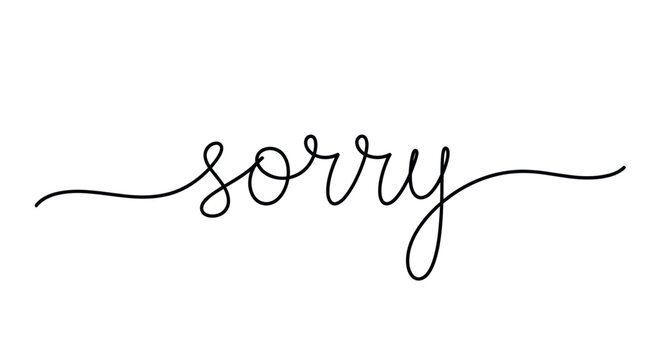 Sorry - handwritten cursive text, apology, regret, white background