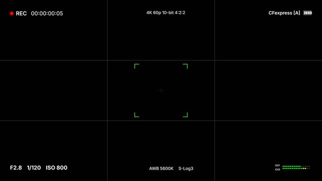 Modern Mirrorless DSLR Interface Viewfinder Screen HUD Overlay 4K 60FPS