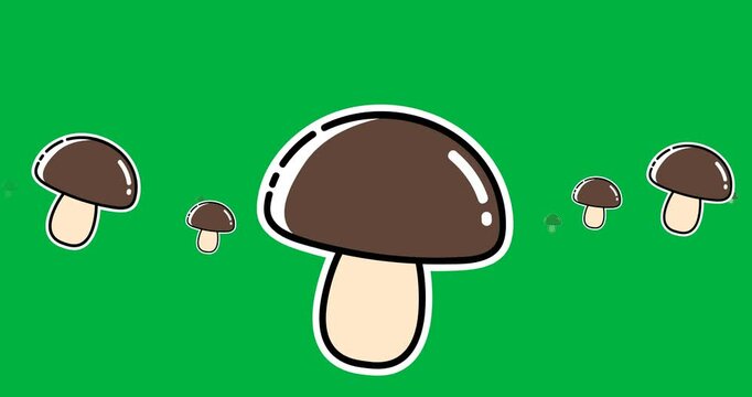 Digitally generated image of multiple mushroom icons against black background
