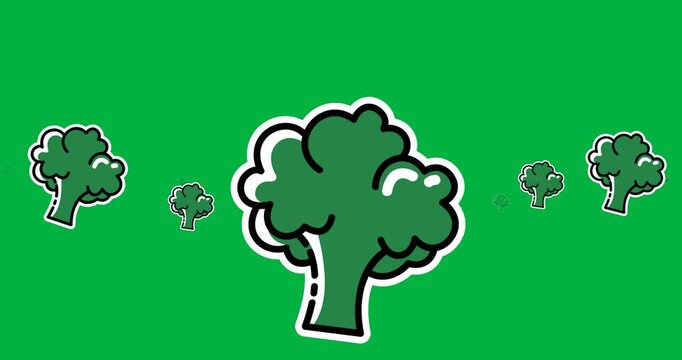 Digitally generated image of multiple broccoli icons against black background