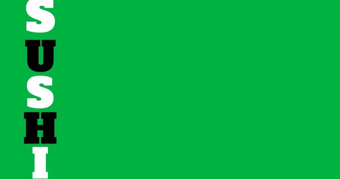 Digital animation of sushi text banner with copy space on black background