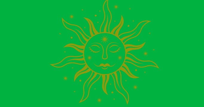 Digital animation of golden sun icon against black background
